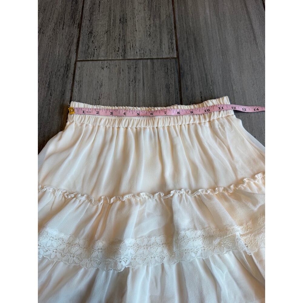 Generation Love Tiered Mini Skirt XS Off White Lace Trim Ruffle Boho Romantic View 5